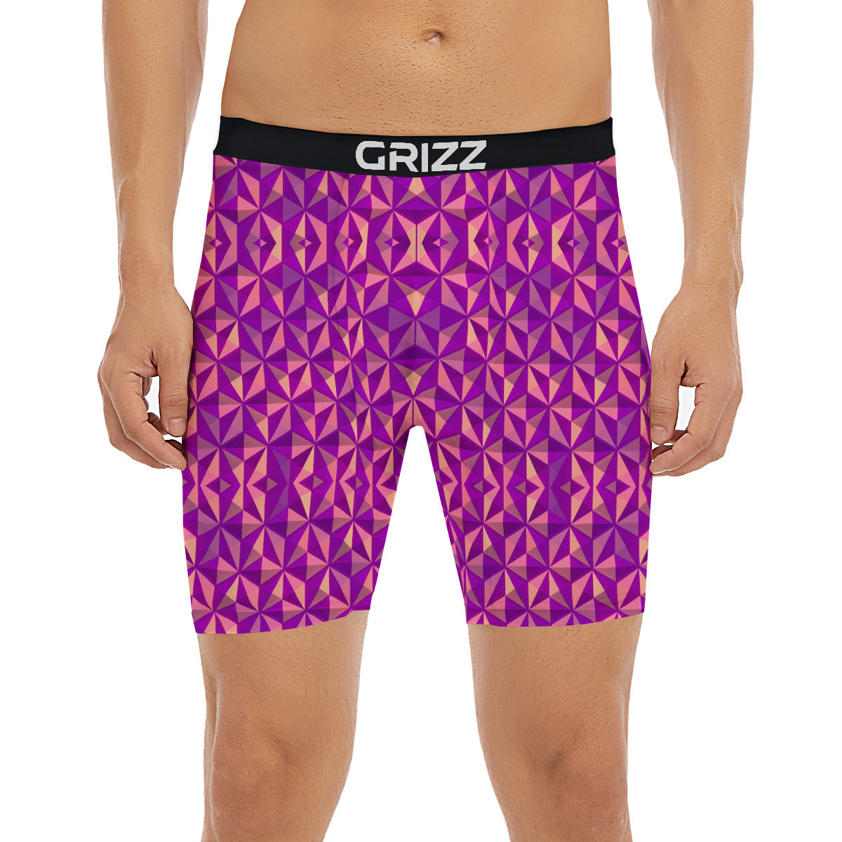 Purple Hexagonal Shape Print Pattern Boxer Briefs-grizzshop