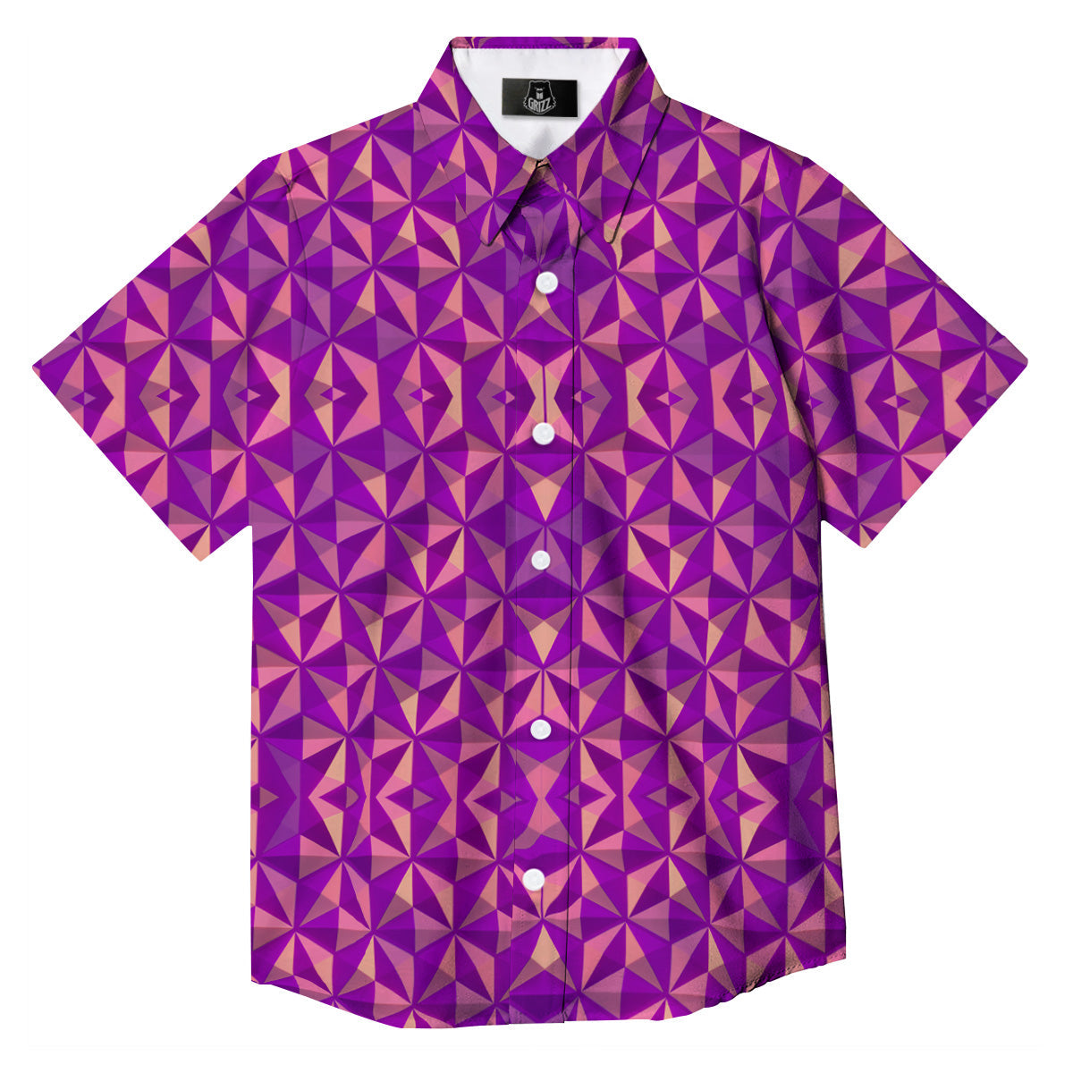 Purple Hexagonal Shape Print Pattern Button Up Shirt-grizzshop
