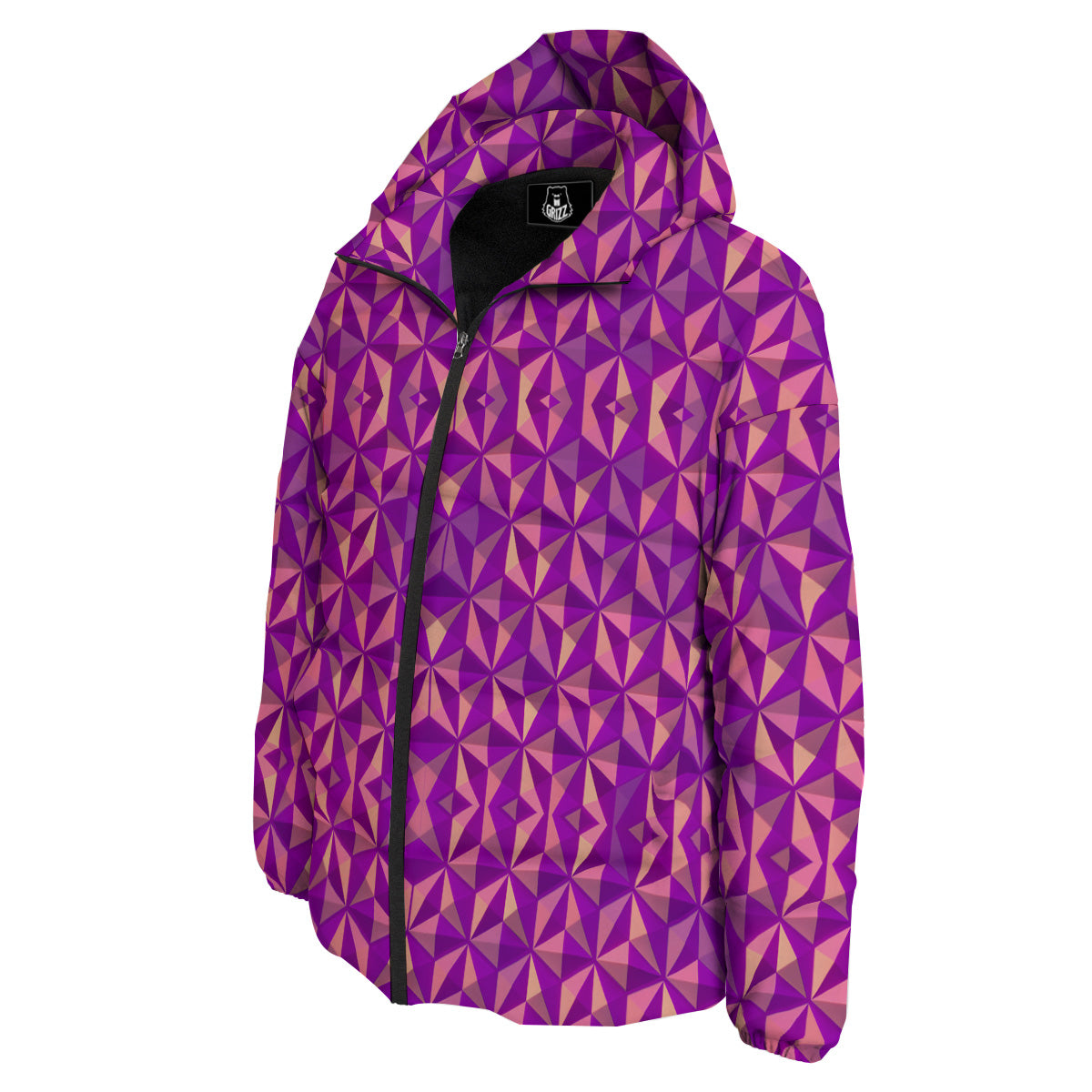 Purple Hexagonal Shape Print Pattern Down Jacket-grizzshop