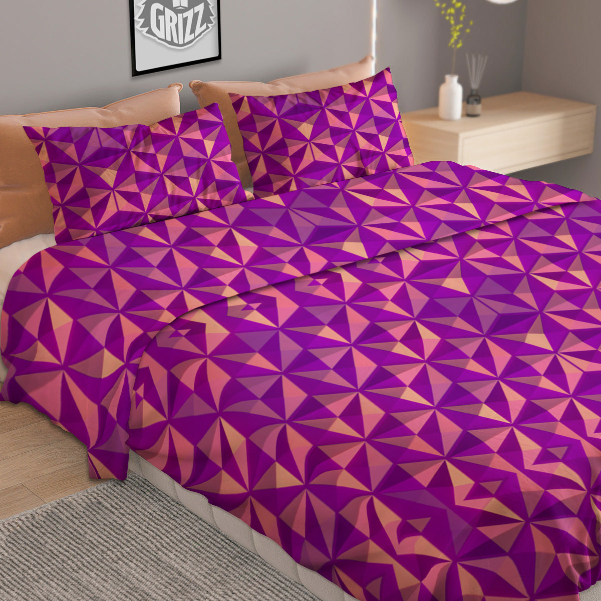 Purple Hexagonal Shape Print Pattern Duvet Cover Bedding Set-grizzshop