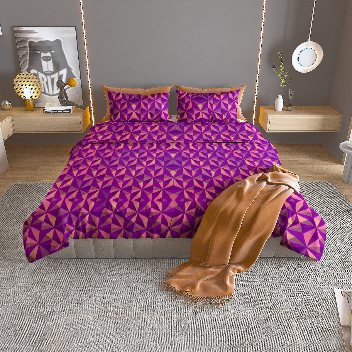Purple Hexagonal Shape Print Pattern Duvet Cover Bedding Set-grizzshop