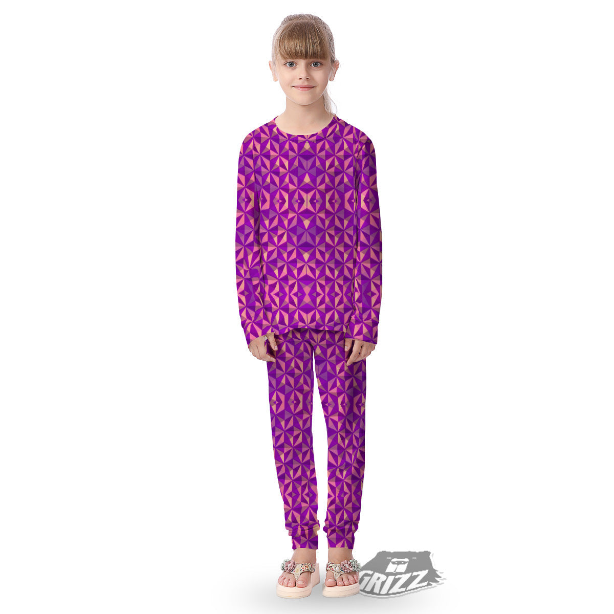 Purple Hexagonal Shape Print Pattern Kid's Pajamas-grizzshop