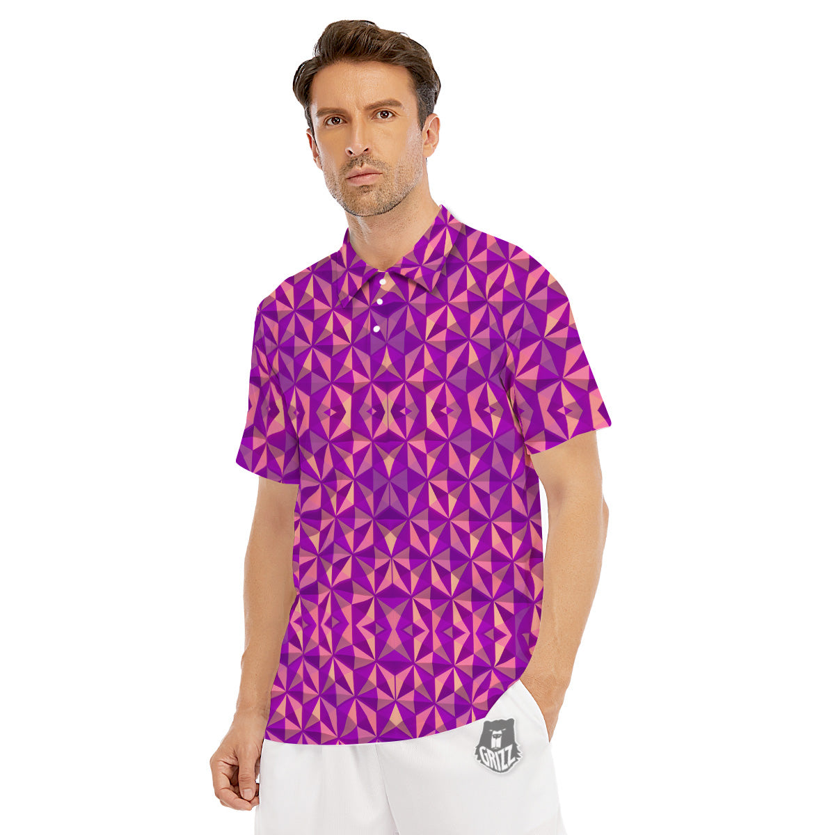 Purple Hexagonal Shape Print Pattern Men's Golf Shirts-grizzshop