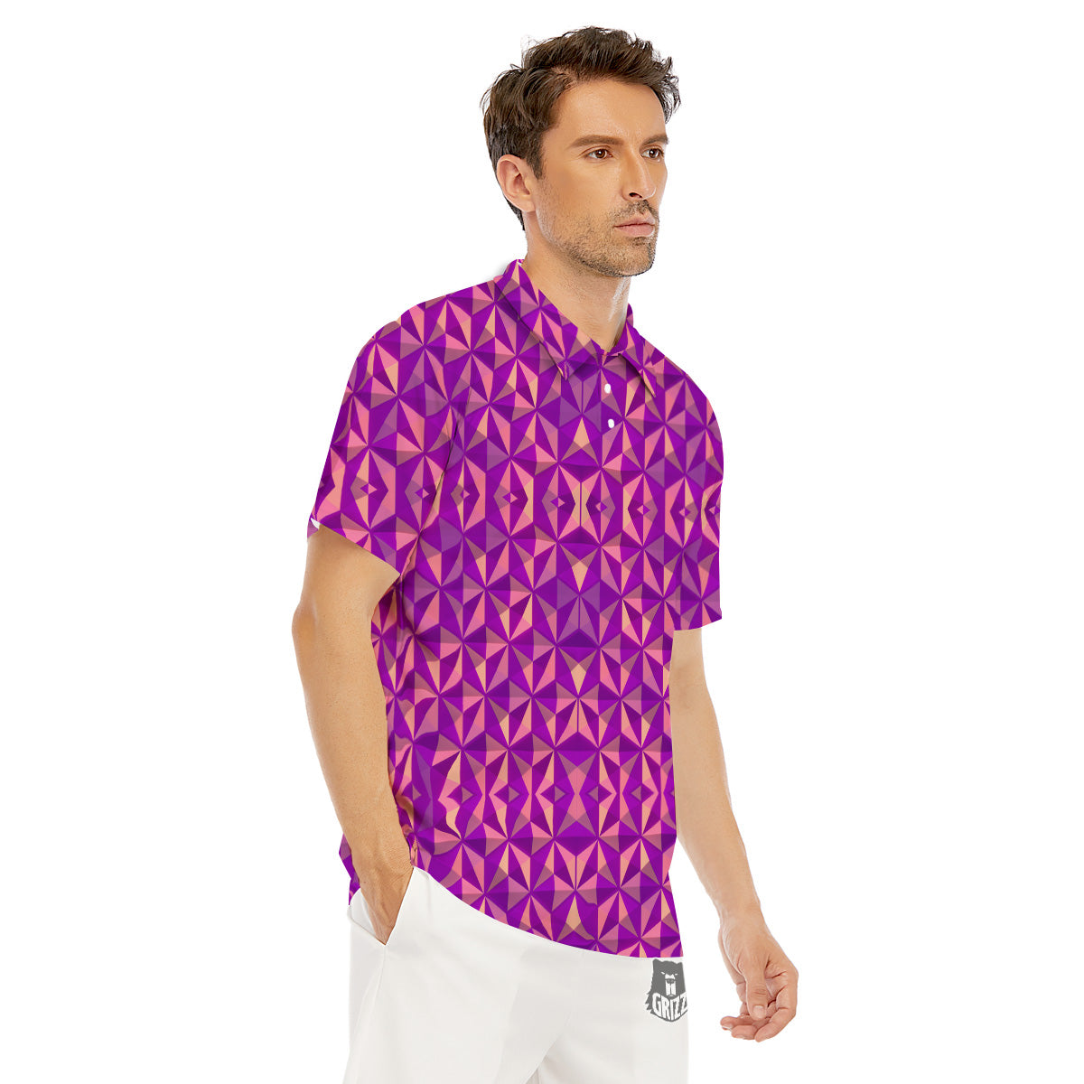Purple Hexagonal Shape Print Pattern Men's Golf Shirts-grizzshop