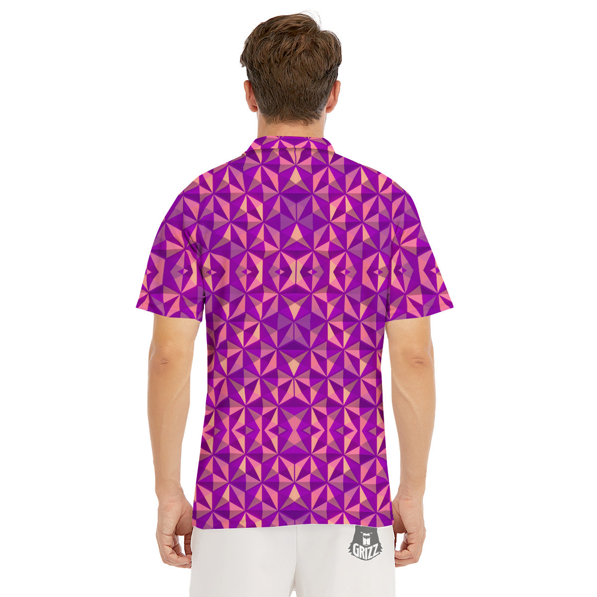 Purple Hexagonal Shape Print Pattern Men's Golf Shirts-grizzshop