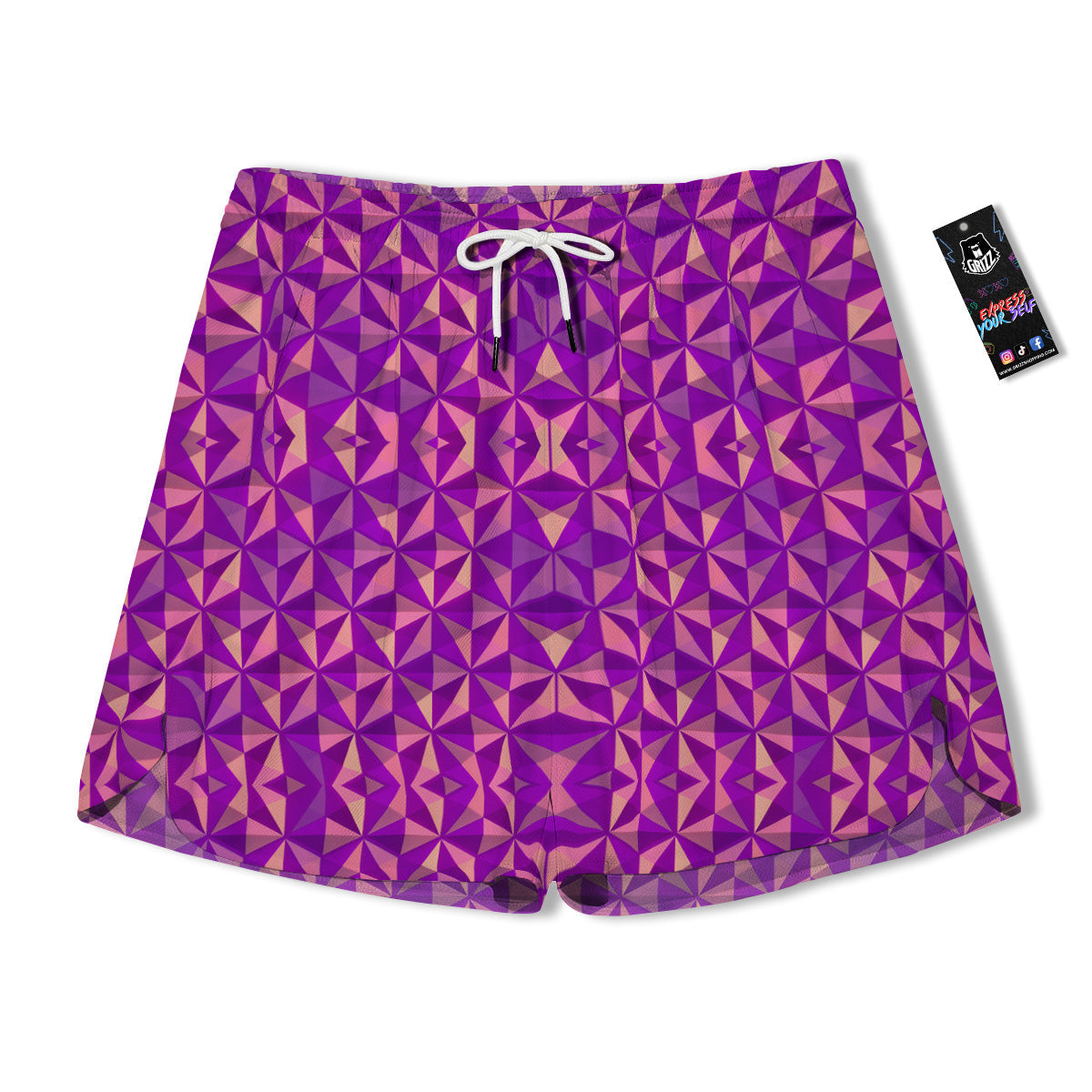 Purple Hexagonal Shape Print Pattern Men's Running Shorts-grizzshop