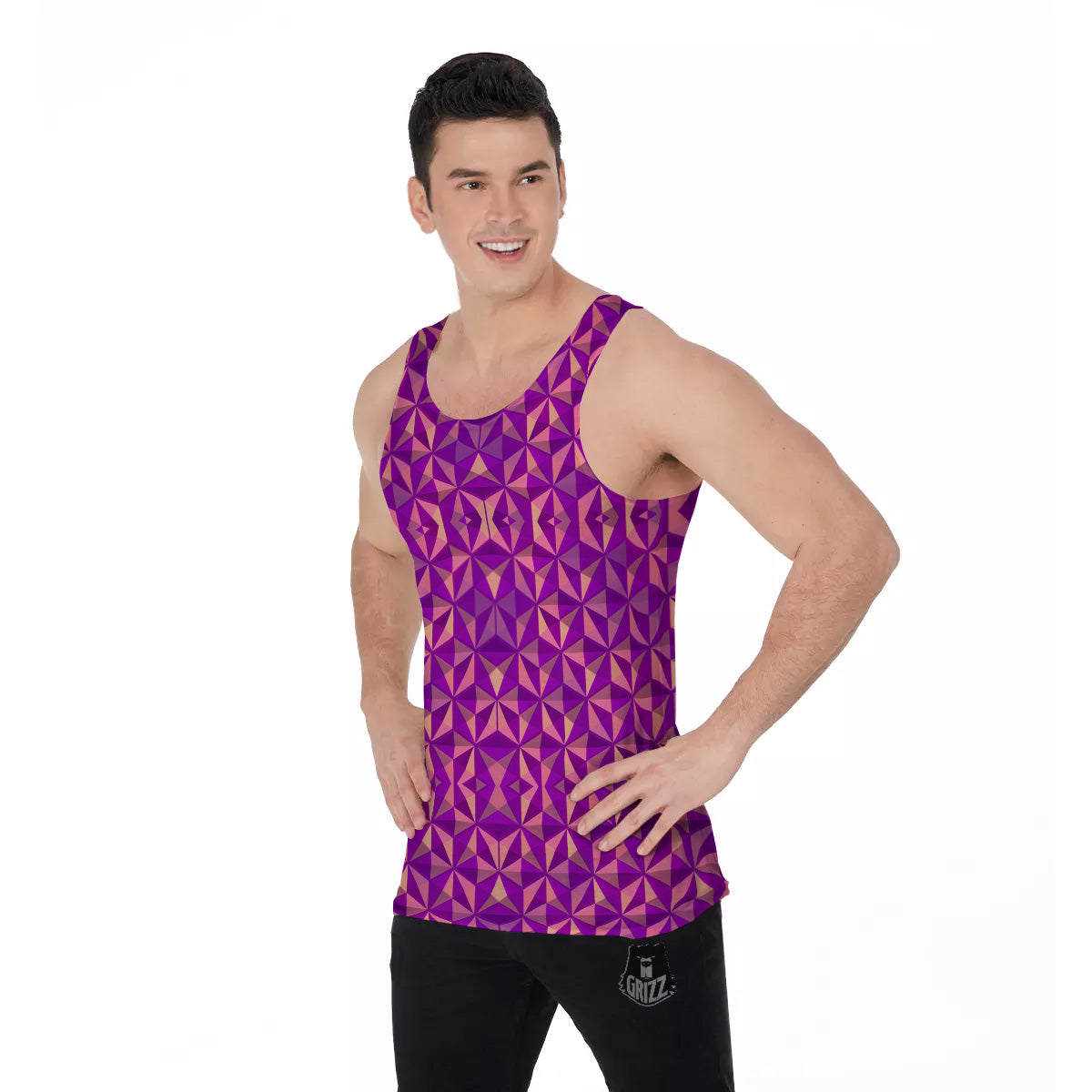 Purple Hexagonal Shape Print Pattern Men's Tank Top-grizzshop