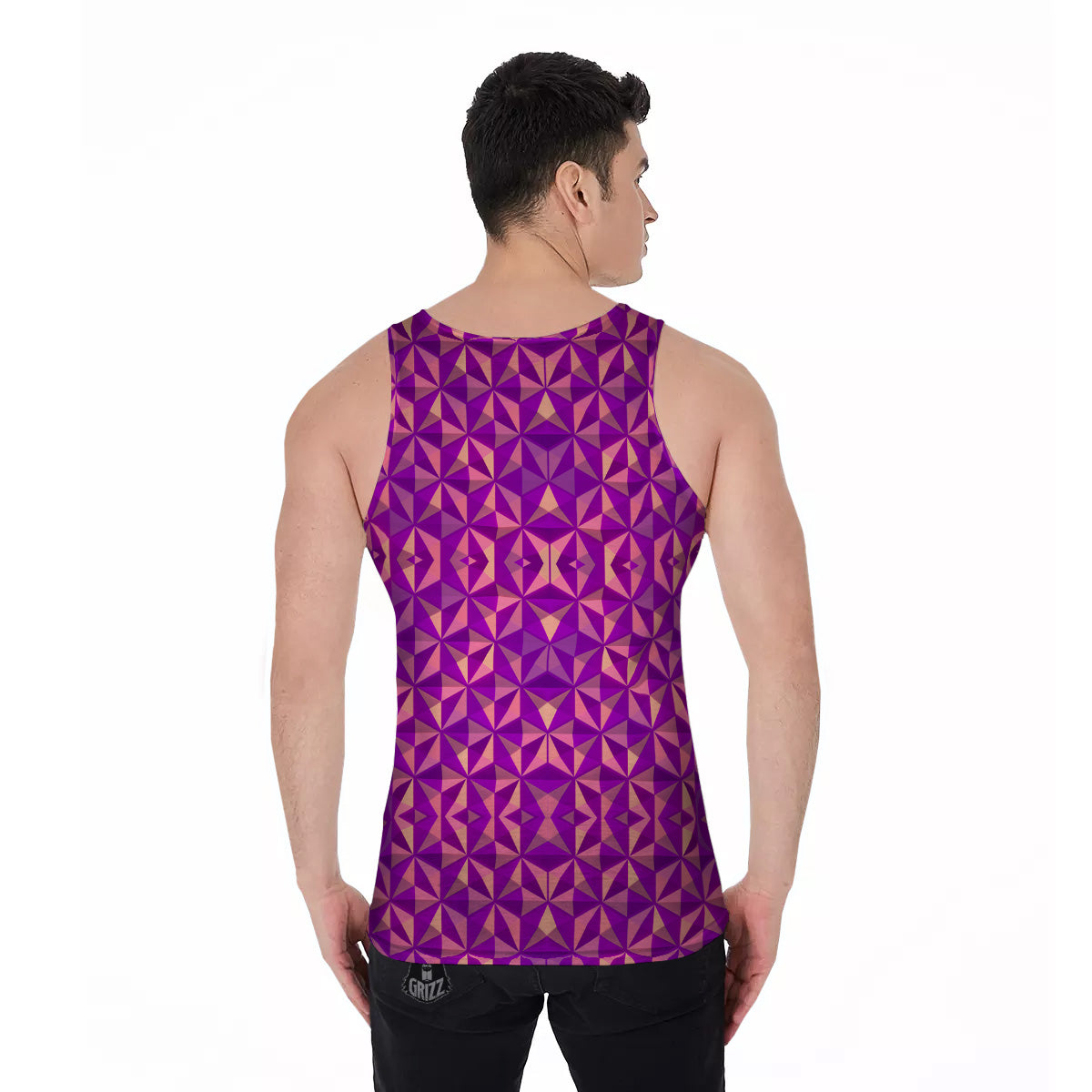 Purple Hexagonal Shape Print Pattern Men's Tank Top-grizzshop