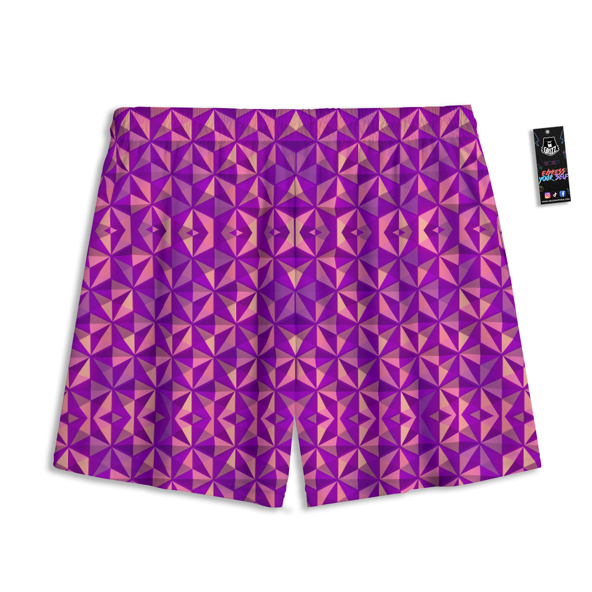 Purple Hexagonal Shape Print Pattern Mesh Shorts-grizzshop