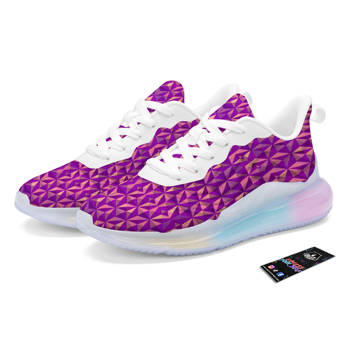 Purple Hexagonal Shape Print Pattern Running Sneakers-grizzshop