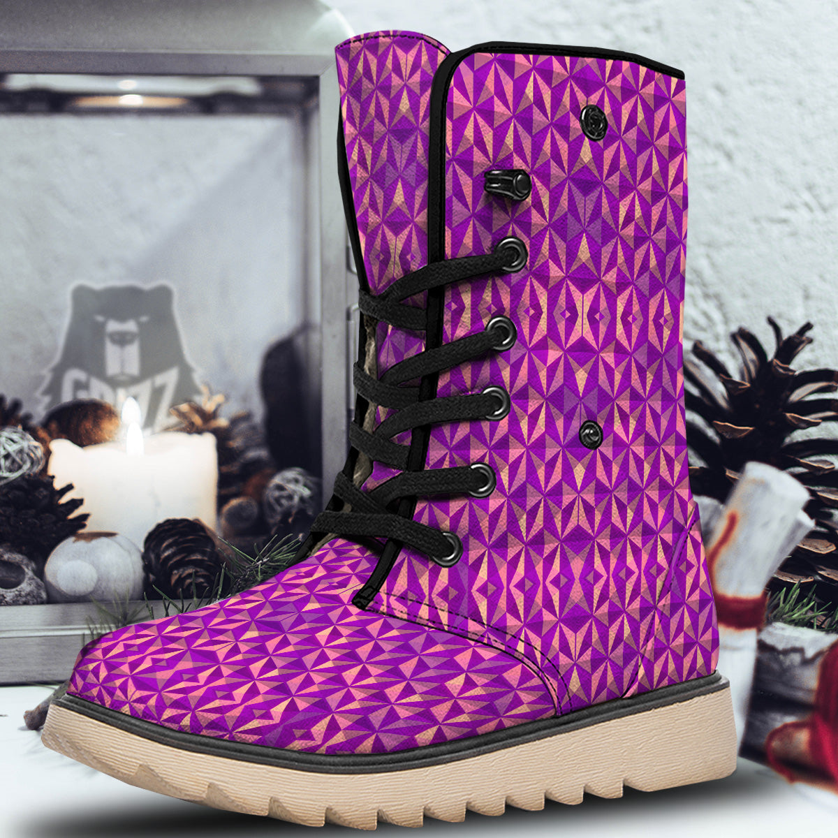 Purple Hexagonal Shape Print Pattern Snow Boots-grizzshop