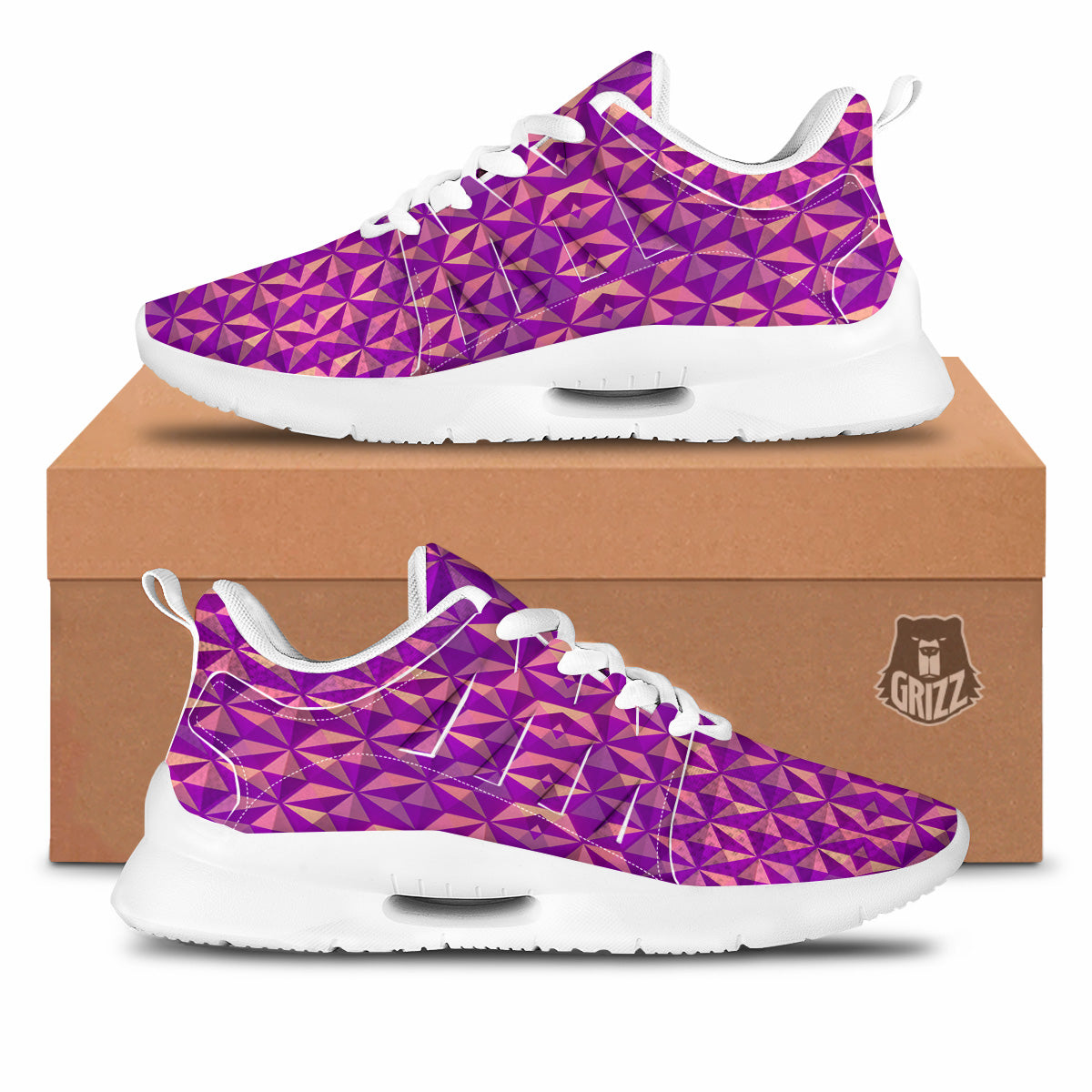 Purple Hexagonal Shape Print Pattern Tennis Shoes-grizzshop