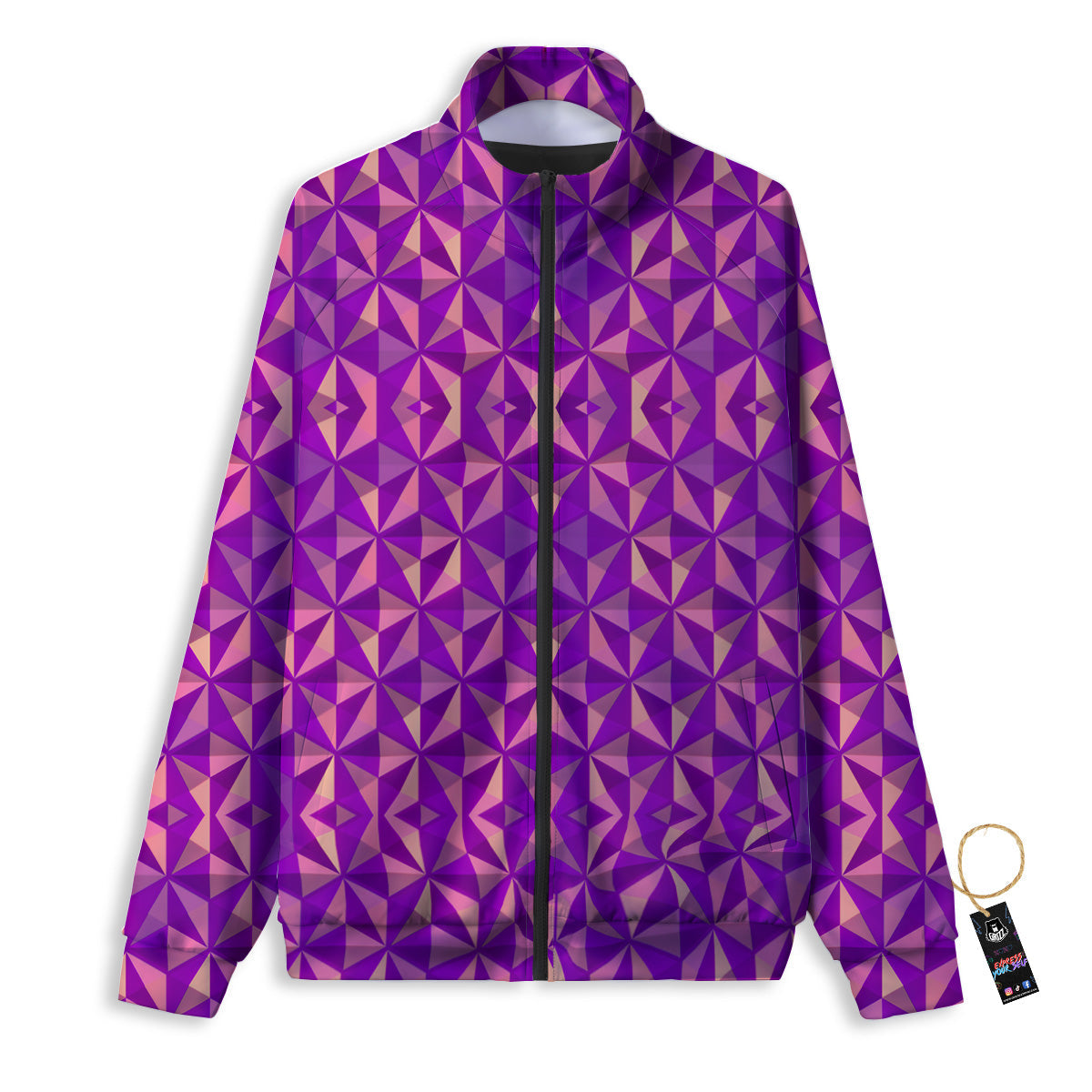 Purple Hexagonal Shape Print Pattern Track Jacket-grizzshop