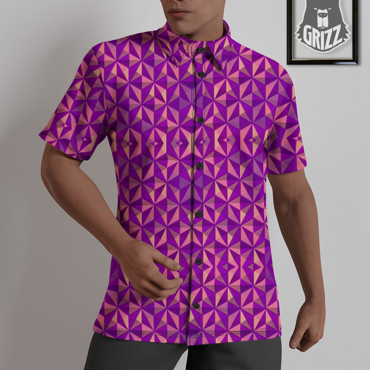 Purple Hexagonal Shape Print Pattern Untucked Shirts-grizzshop