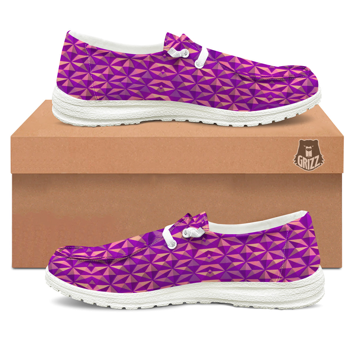 Purple Hexagonal Shape Print Pattern White Loafers-grizzshop