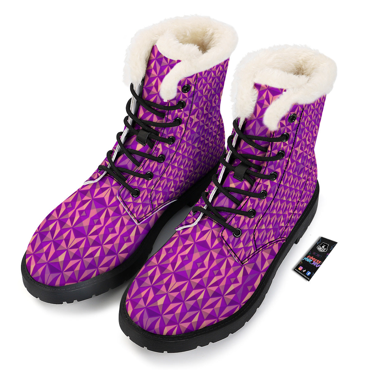 Purple Hexagonal Shape Print Pattern Winter Boots-grizzshop