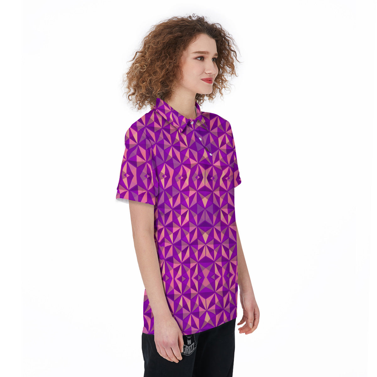 Purple Hexagonal Shape Print Pattern Women's Golf Shirts-grizzshop