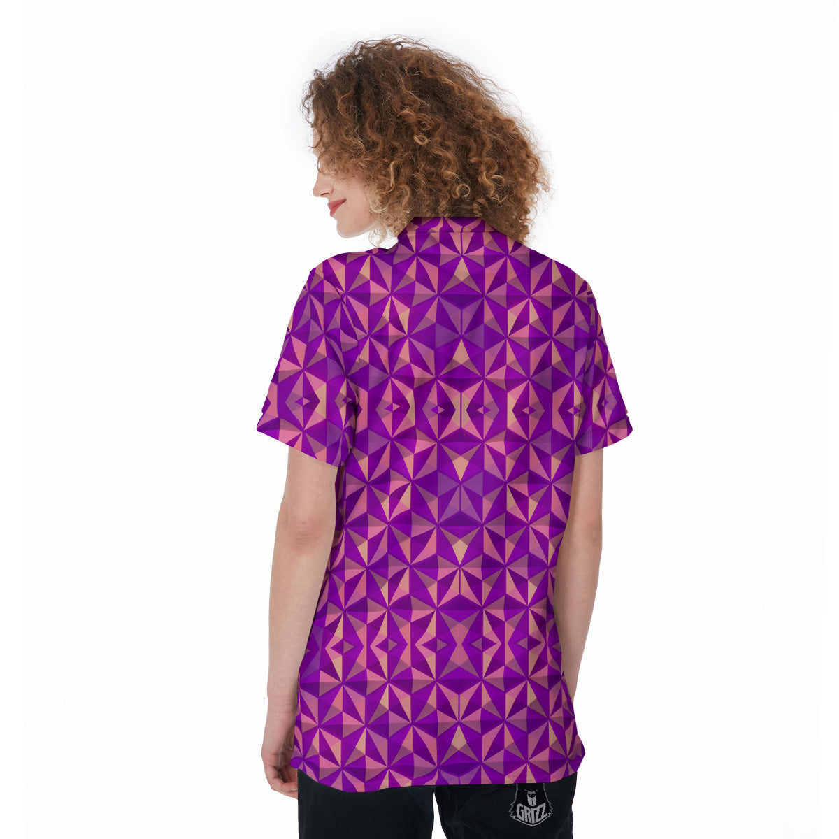 Purple Hexagonal Shape Print Pattern Women's Golf Shirts-grizzshop