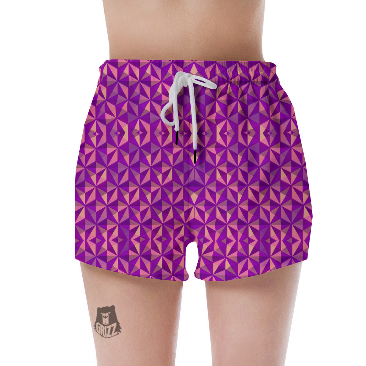Purple Hexagonal Shape Print Pattern Women's Shorts-grizzshop