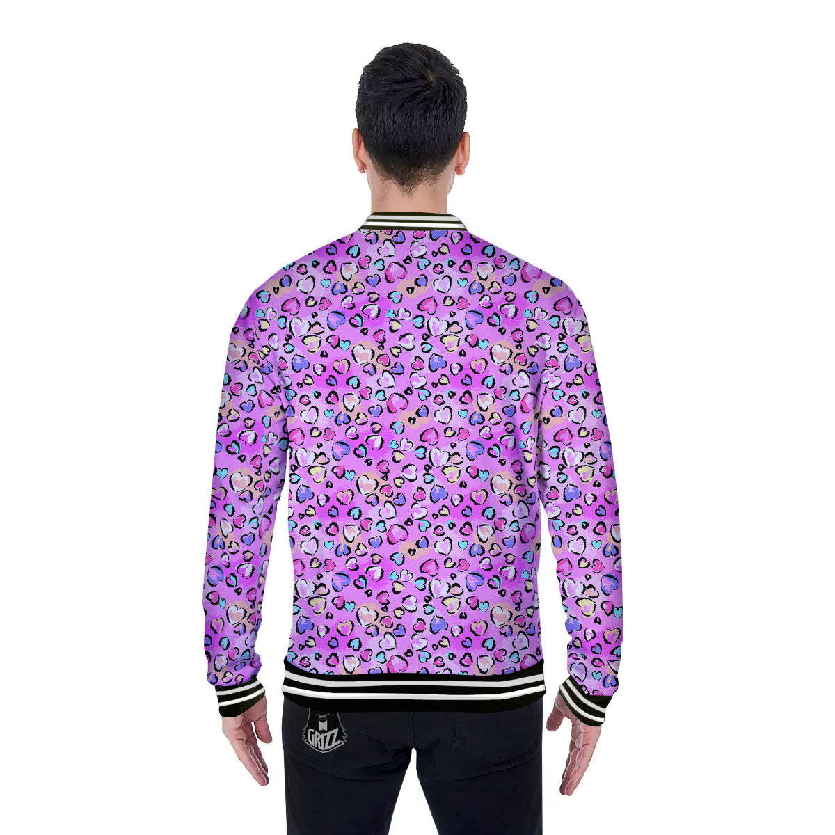 Purple Leopard Heart Colorful Print Pattern Baseball Jacket-grizzshop