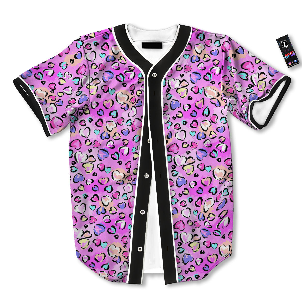 Purple Leopard Heart Colorful Print Pattern Baseball Jersey-grizzshop
