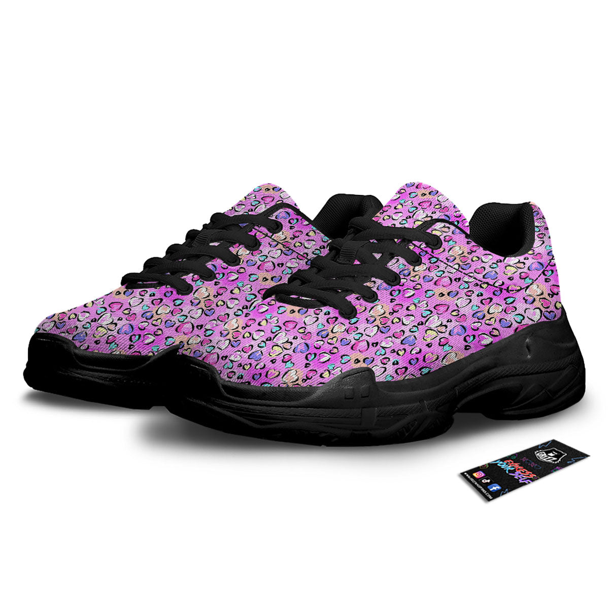 Purple Leopard Heart Colorful Print Pattern Black Chunky Shoes-grizzshop
