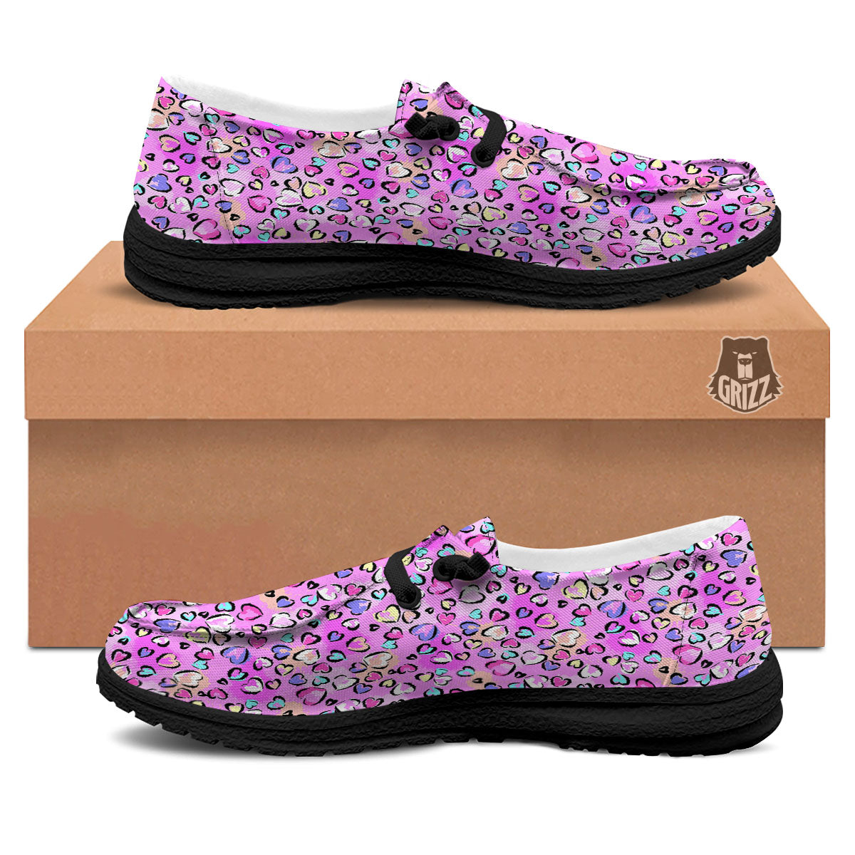 Purple Leopard Heart Colorful Print Pattern Black Loafers-grizzshop