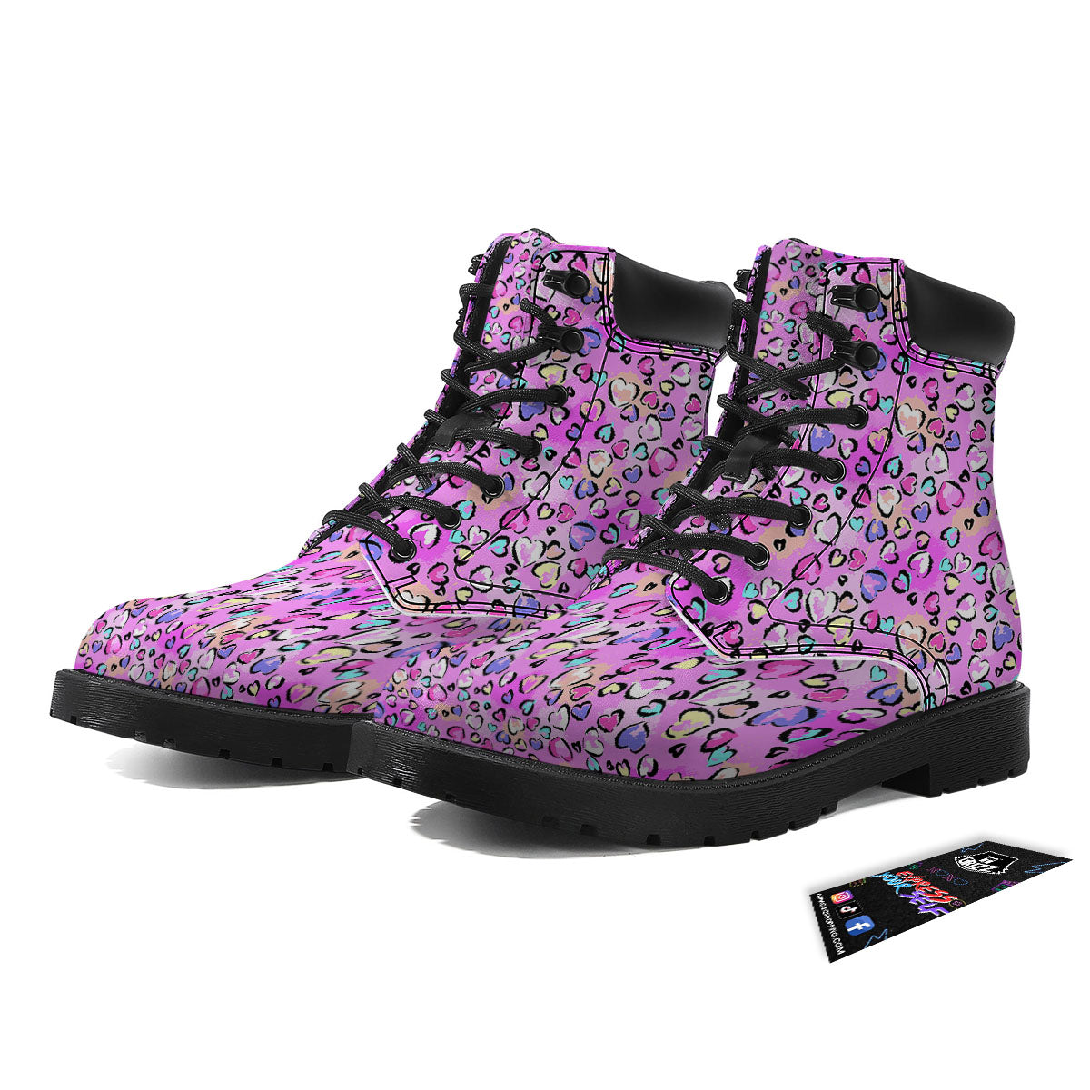 Purple Leopard Heart Colorful Print Pattern Boots-grizzshop
