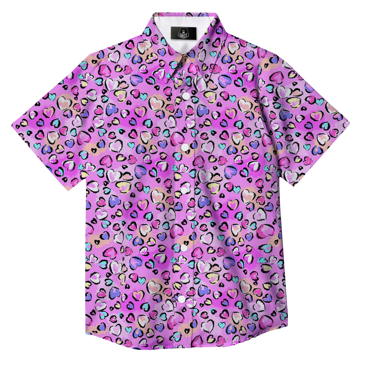 Purple Leopard Heart Colorful Print Pattern Button Up Shirt-grizzshop