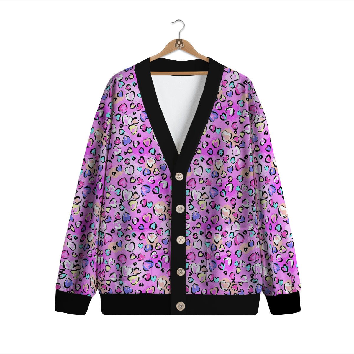 Purple Leopard Heart Colorful Print Pattern Cardigan-grizzshop
