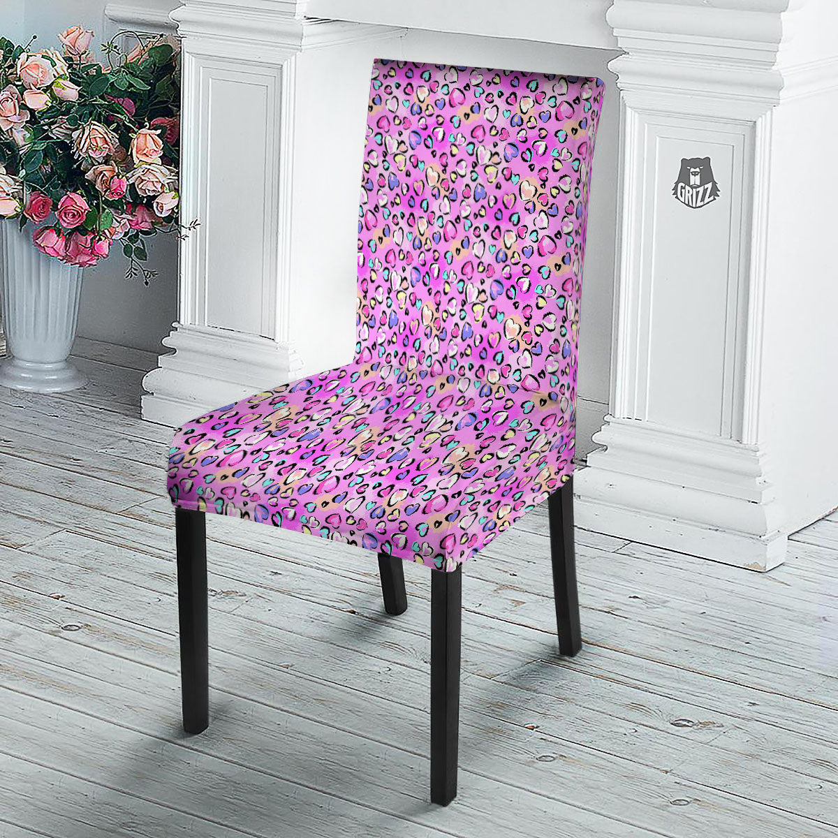 Purple Leopard Heart Colorful Print Pattern Dining Chair Slipcover-grizzshop