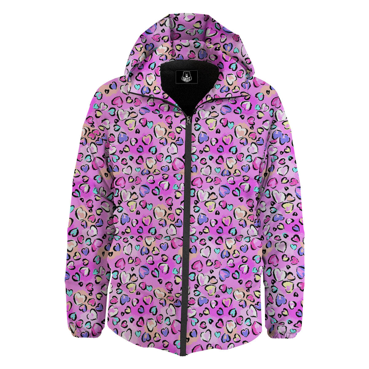 Purple Leopard Heart Colorful Print Pattern Down Jacket-grizzshop