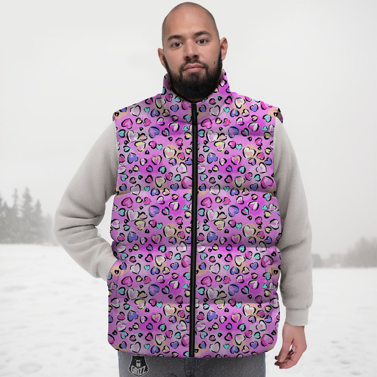 Purple Leopard Heart Colorful Print Pattern Down Vest