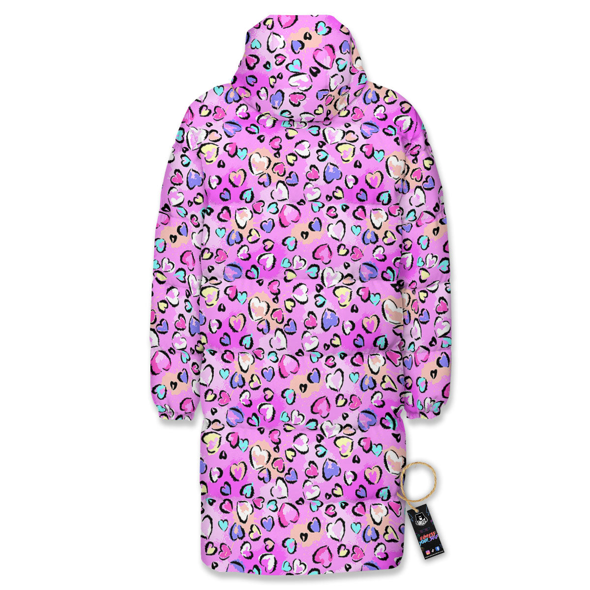 Purple Leopard Heart Colorful Print Pattern Long Down Jacket-grizzshop