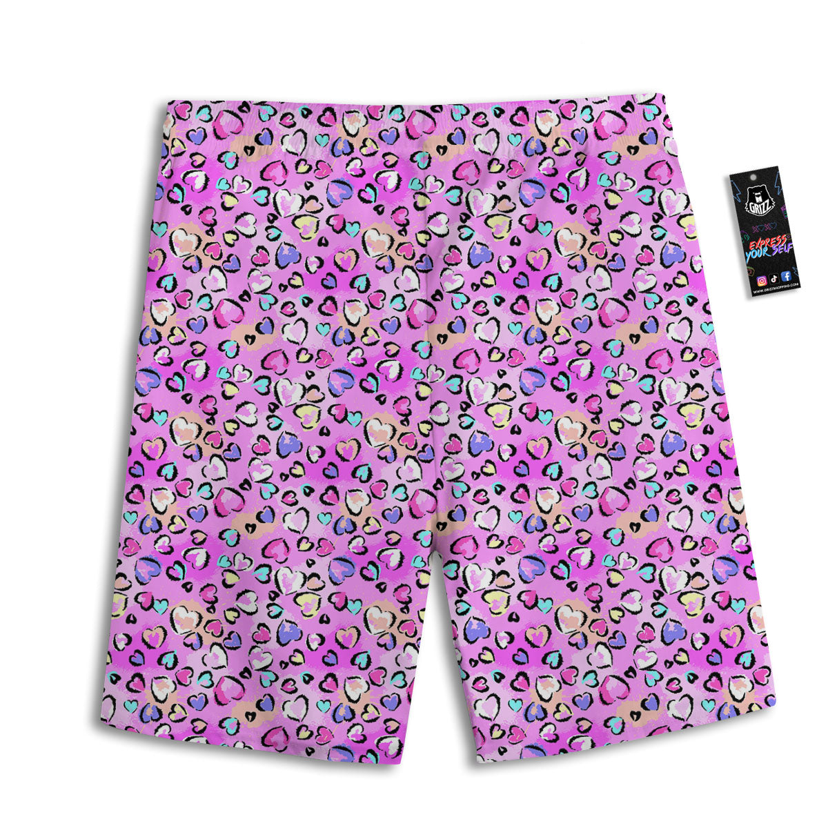 Purple Leopard Heart Colorful Print Pattern Men's Athletic Shorts