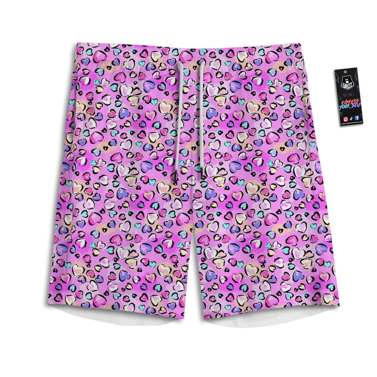 Purple Leopard Heart Colorful Print Pattern Men's Athletic Shorts