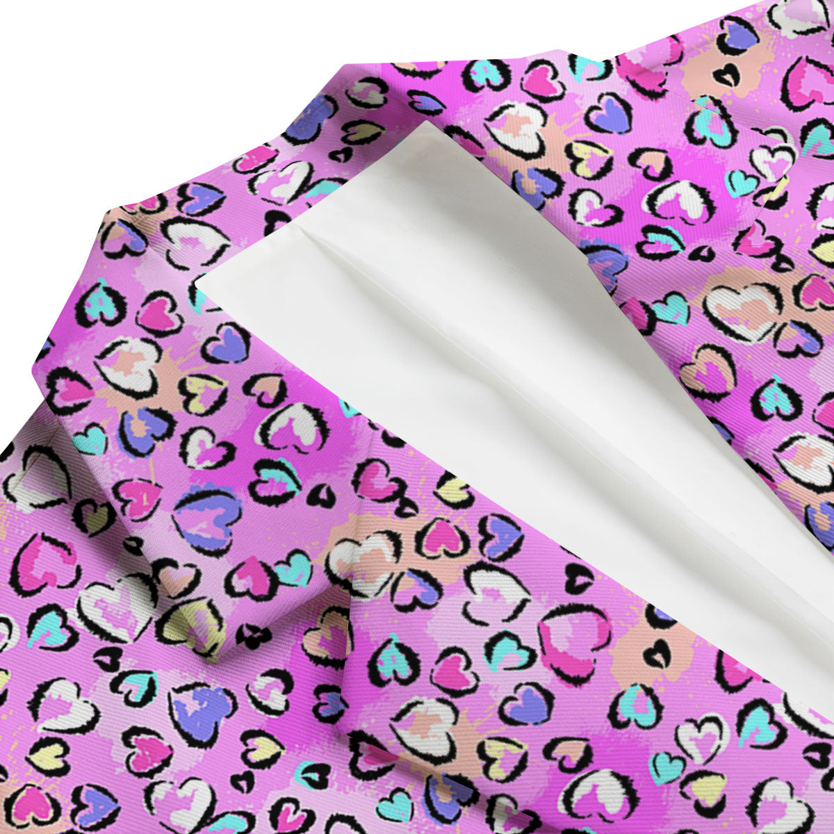 Purple Leopard Heart Colorful Print Pattern Men's Blazer-grizzshop