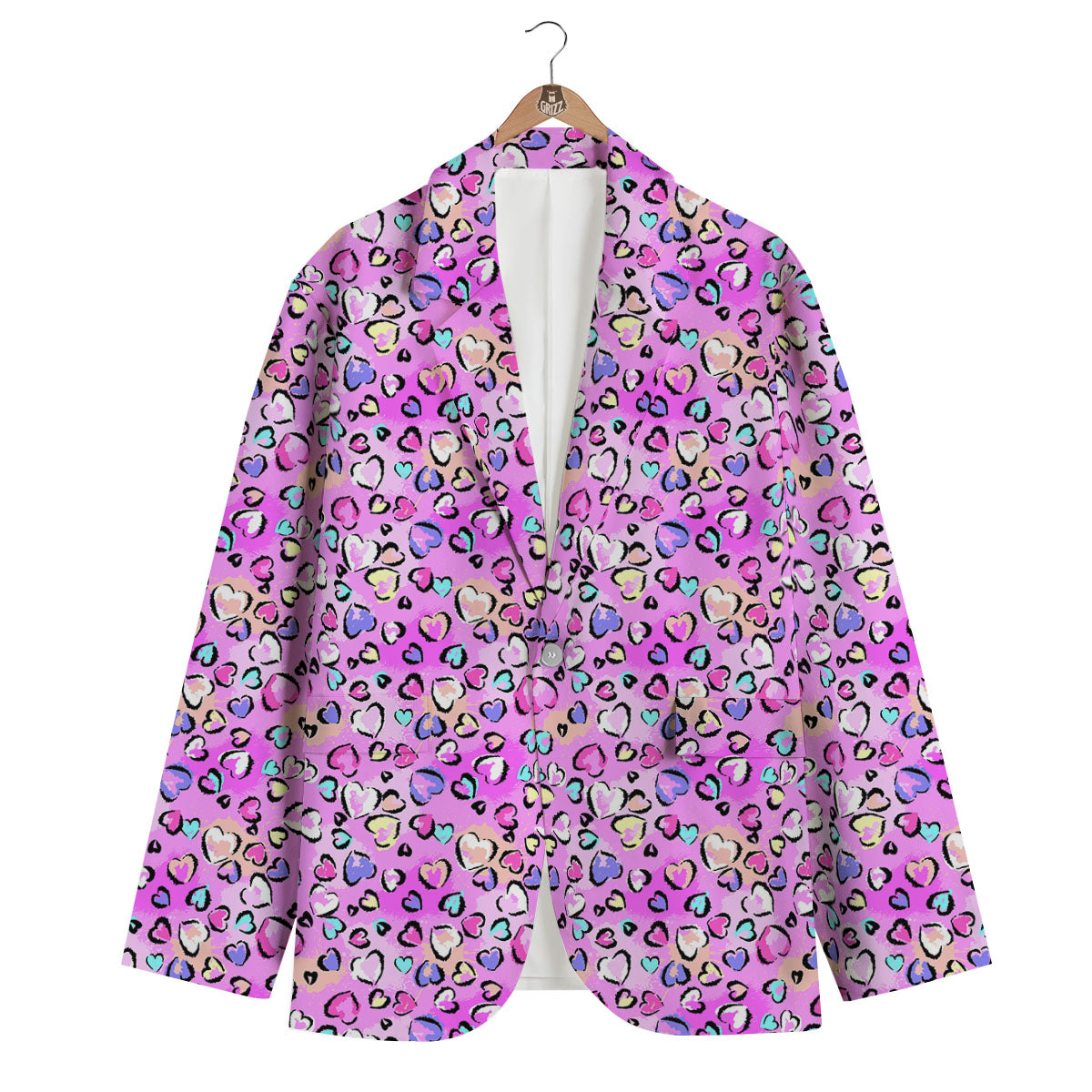 Purple Leopard Heart Colorful Print Pattern Men's Blazer-grizzshop