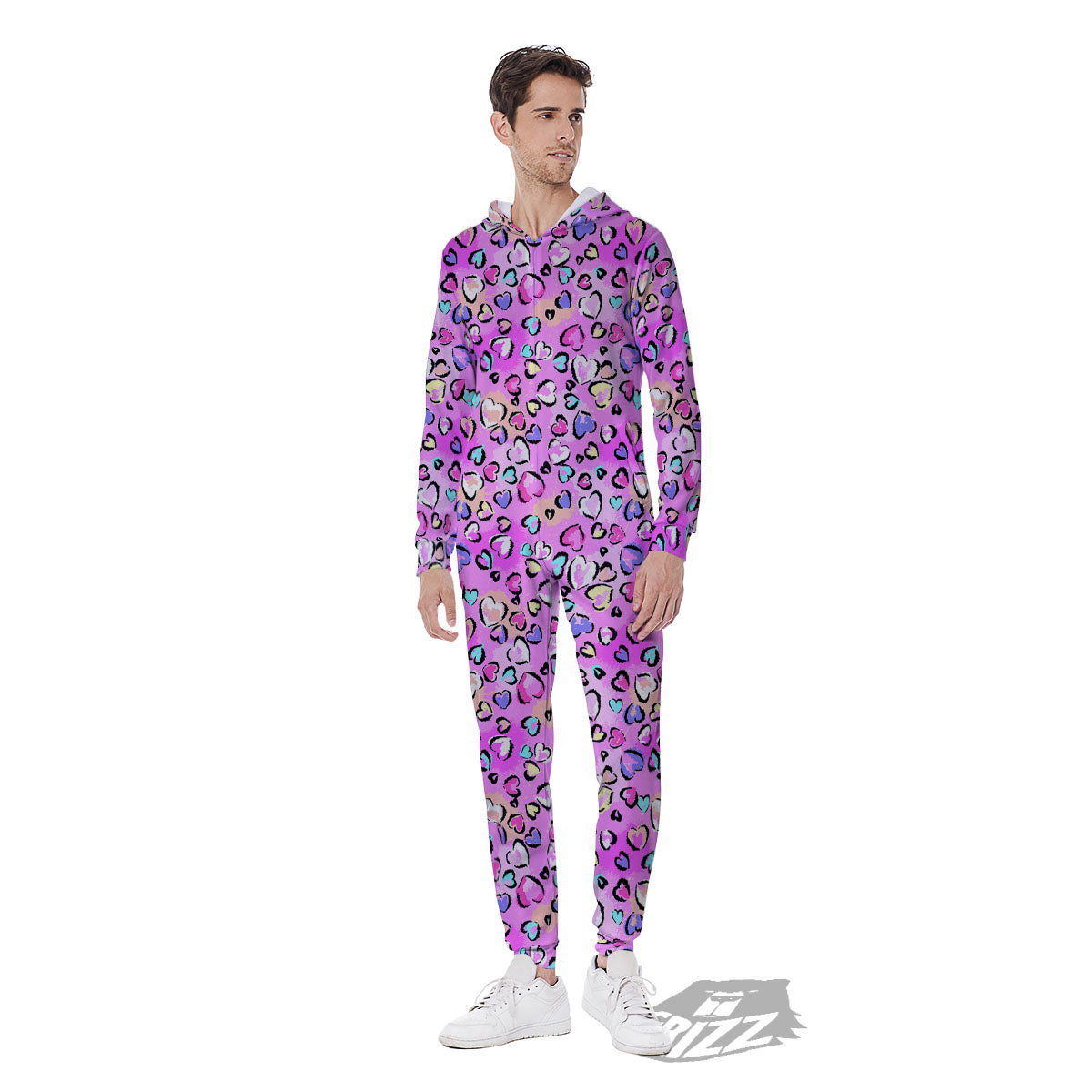 Purple Leopard Heart Colorful Print Pattern Men's Jumpsuit-grizzshop