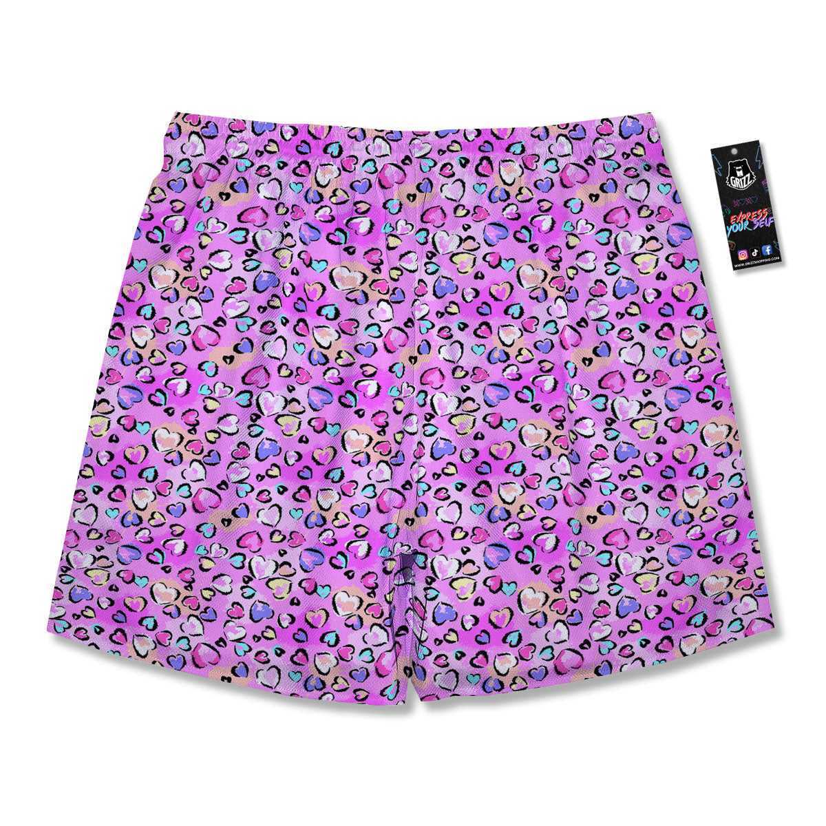 Purple Leopard Heart Colorful Print Pattern Men's Running Shorts-grizzshop