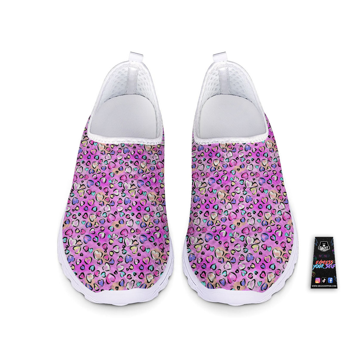 Purple Leopard Heart Colorful Print Pattern Nurse Shoes-grizzshop