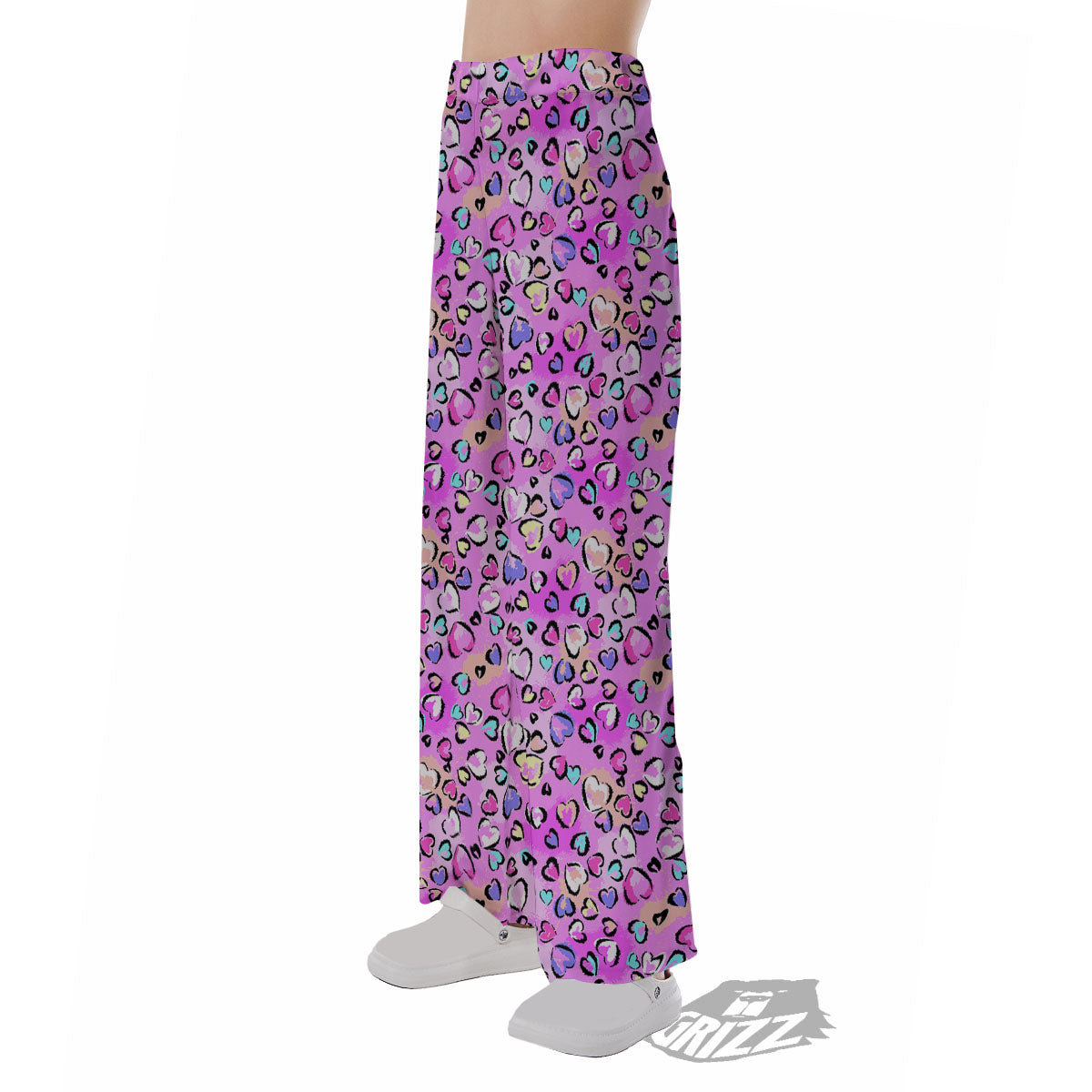 Purple Leopard Heart Colorful Print Pattern Pajama Pants-grizzshop