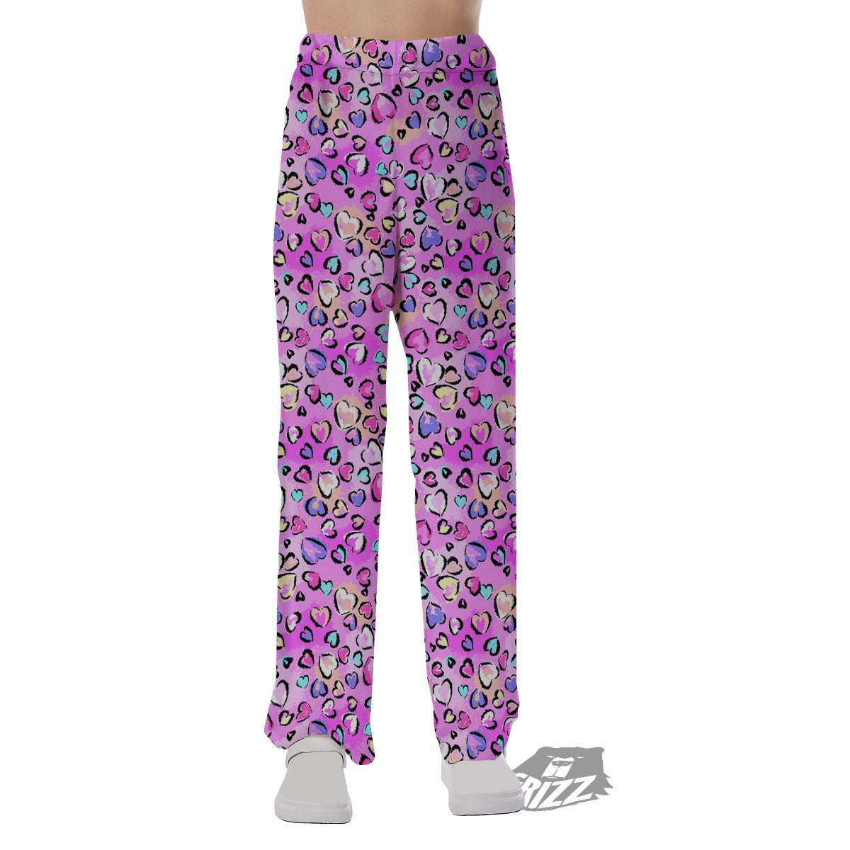 Purple Leopard Heart Colorful Print Pattern Pajama Pants-grizzshop
