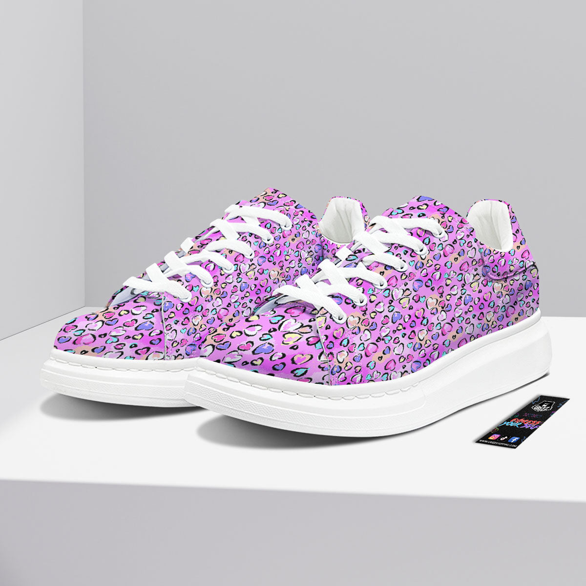 Purple Leopard Heart Colorful Print Pattern Platform Shoes-grizzshop