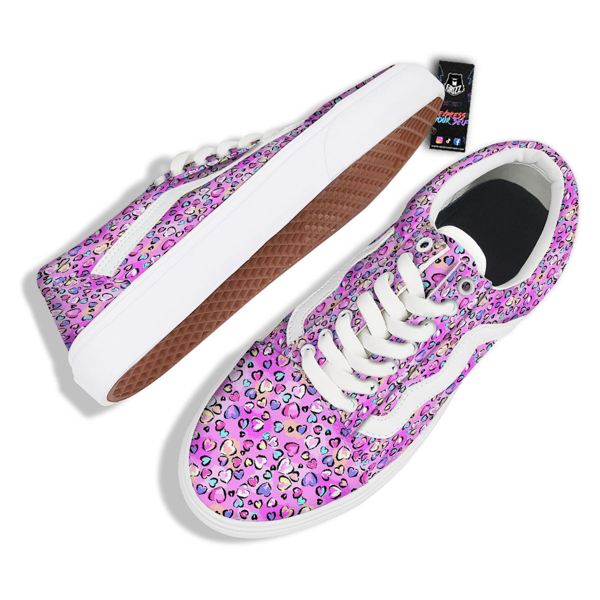 Purple Leopard Heart Colorful Print Pattern Skate Shoes-grizzshop
