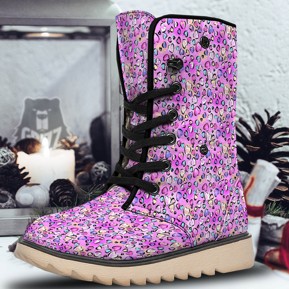 Purple Leopard Heart Colorful Print Pattern Snow Boots-grizzshop