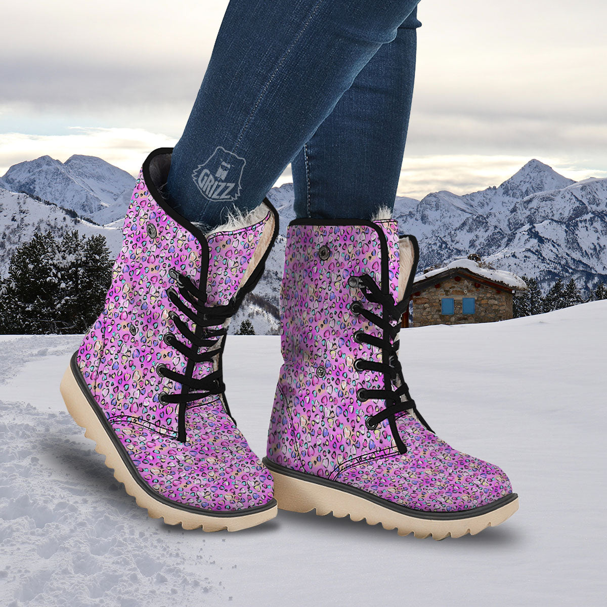 Purple Leopard Heart Colorful Print Pattern Snow Boots-grizzshop