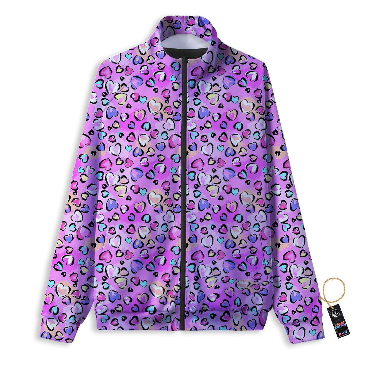 Purple Leopard Heart Colorful Print Pattern Track Jacket-grizzshop