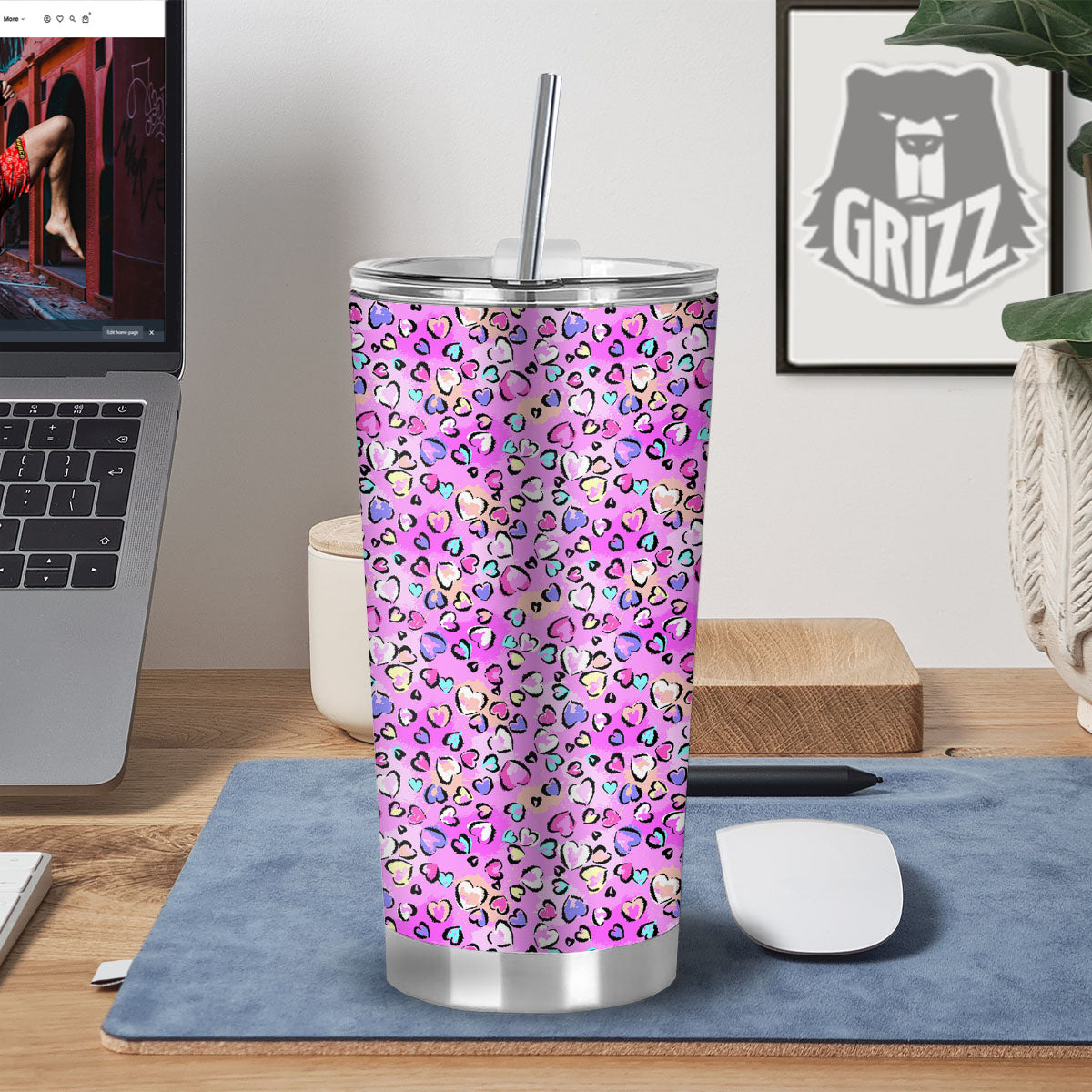 Purple Leopard Heart Colorful Print Pattern Tumbler-grizzshop