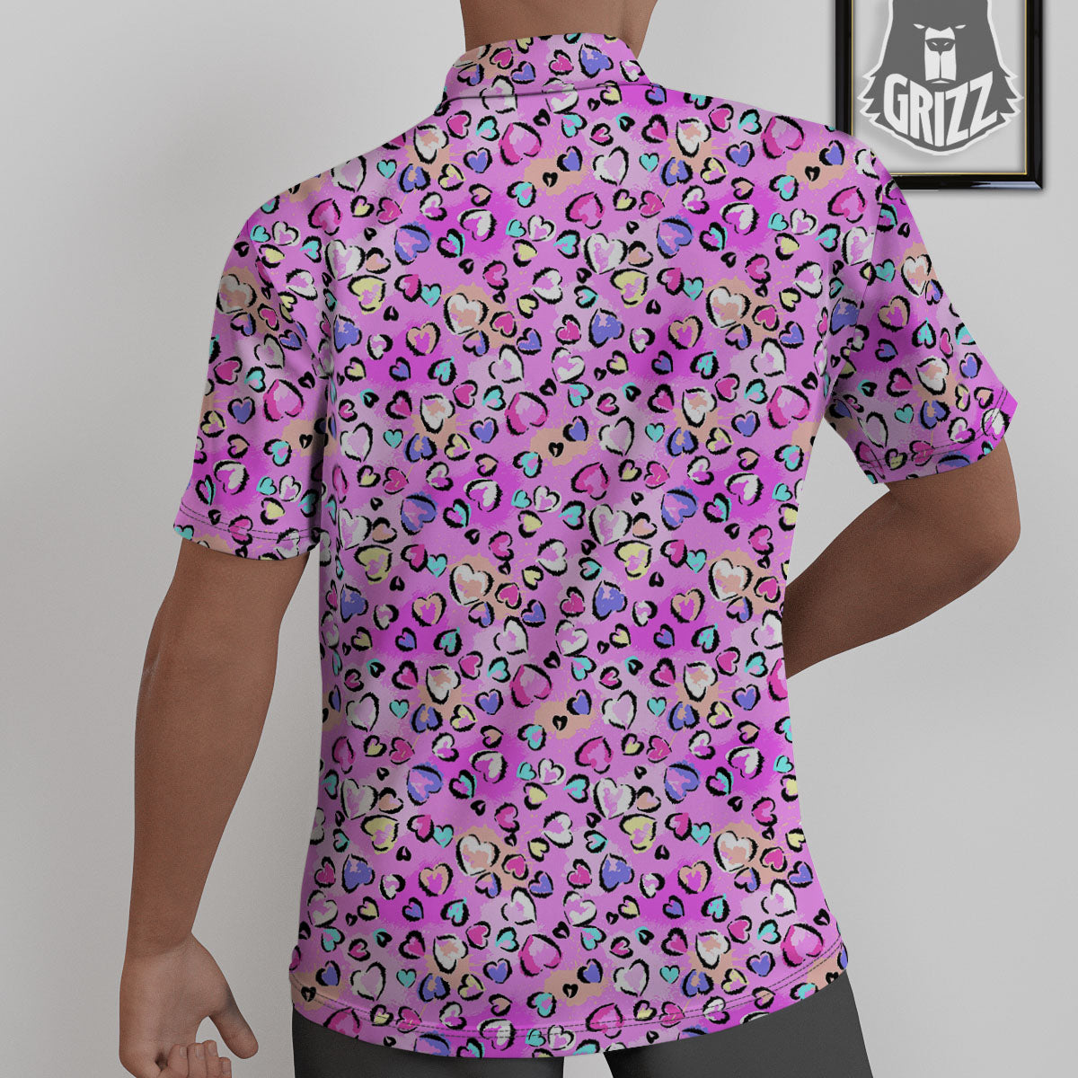 Purple Leopard Heart Colorful Print Pattern Untucked Shirts-grizzshop